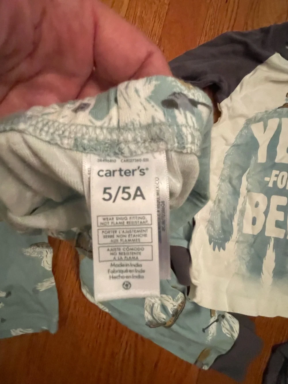 Two sets of Carter's Blue & Gray Long-Sleeve Yeti Pajama sets. Long